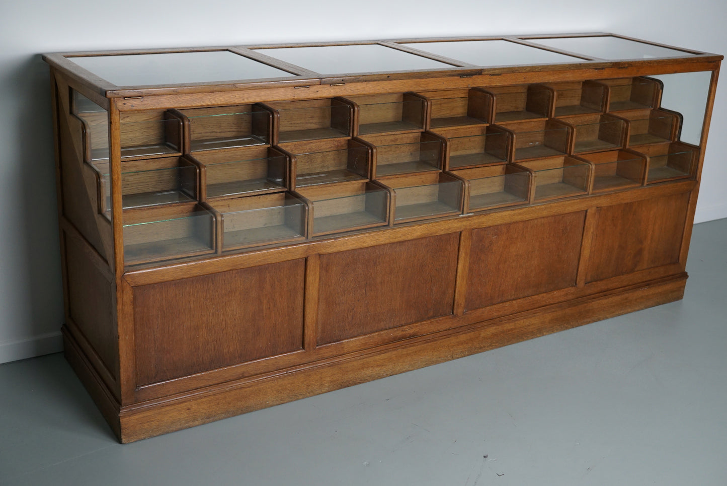 Antique Large Dutch Oak & Glass Shop Counter Cabinet / Vitrine, circa 1920-1930s