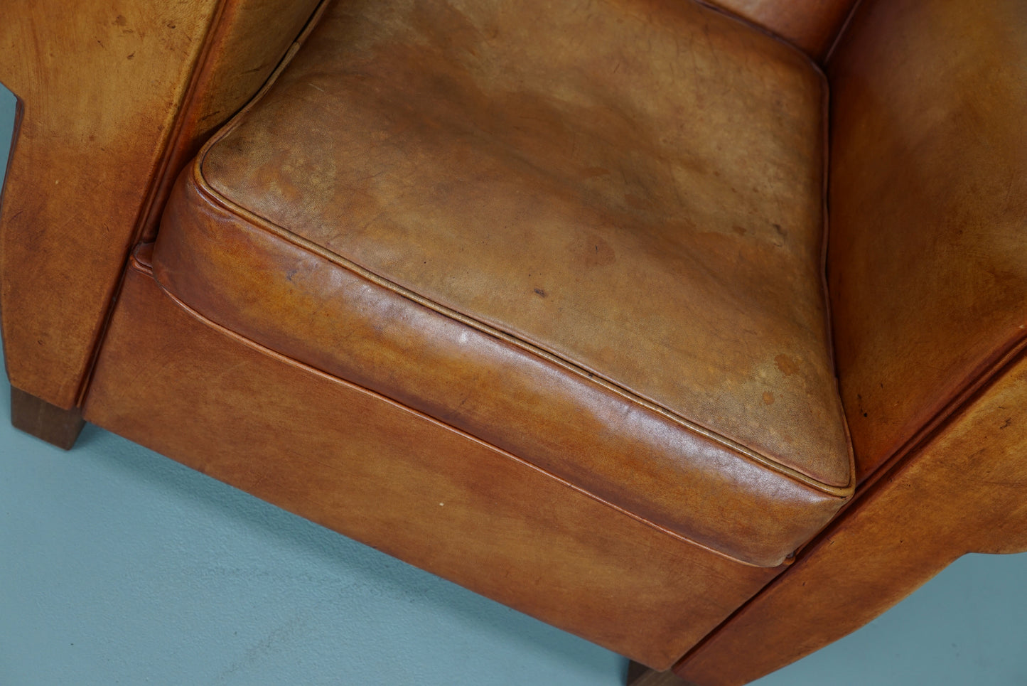 Vintage French Moustache Back Cognac-Colored Leather Club Chair