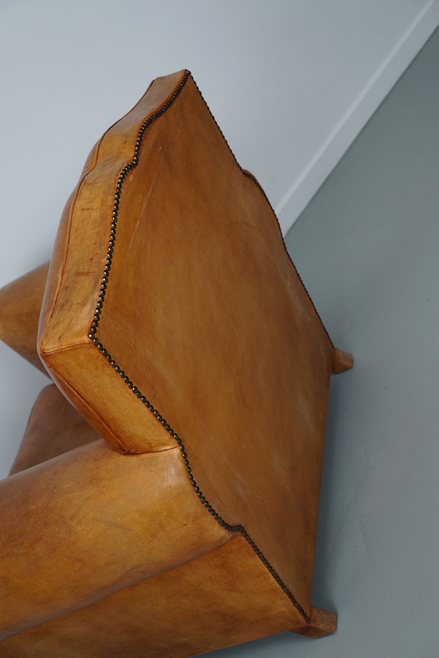 Vintage French Moustache Back Cognac-Colored Leather Club Chair