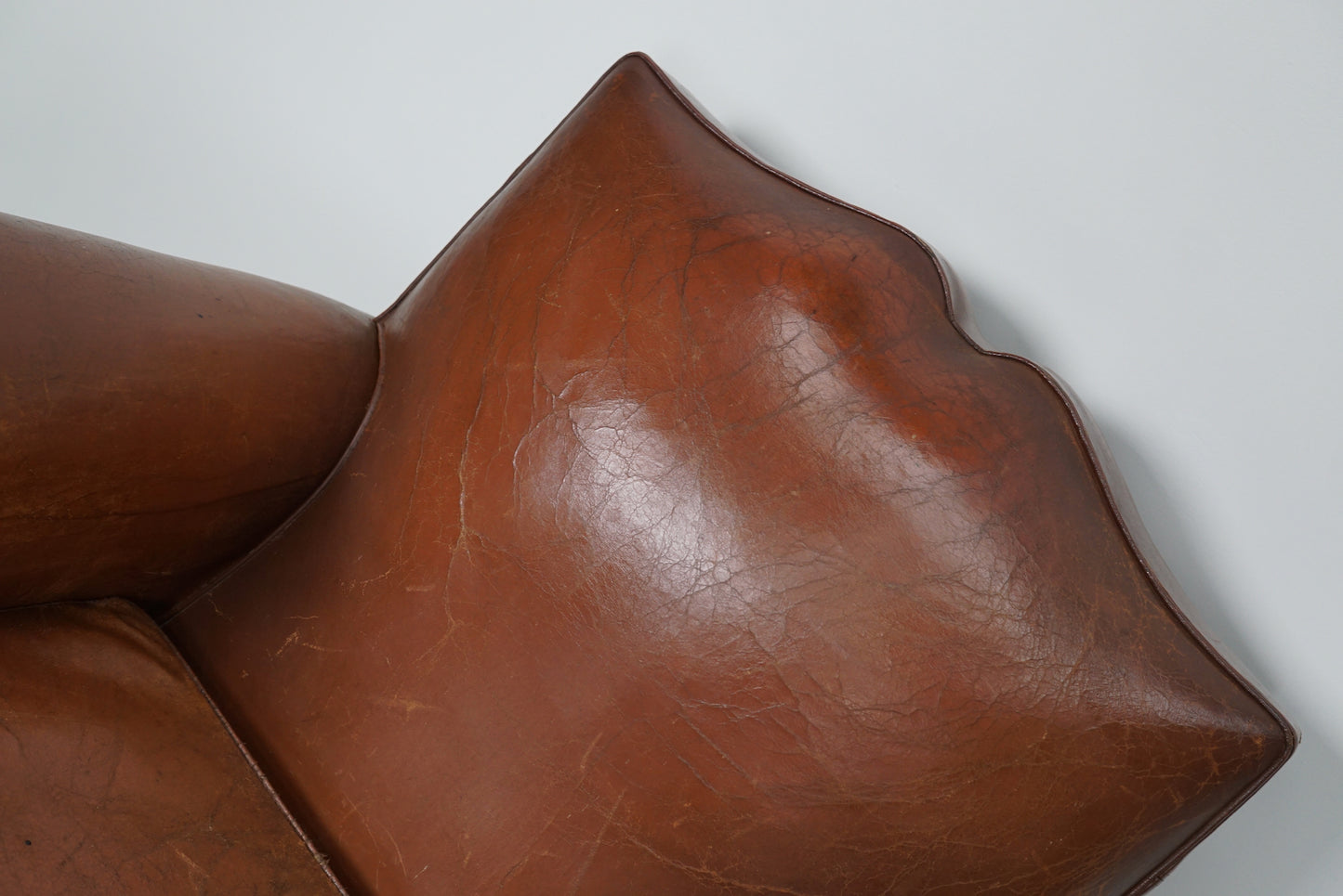 Vintage French Moustache Back Cognac-Colored Leather Club Chair, 1940s