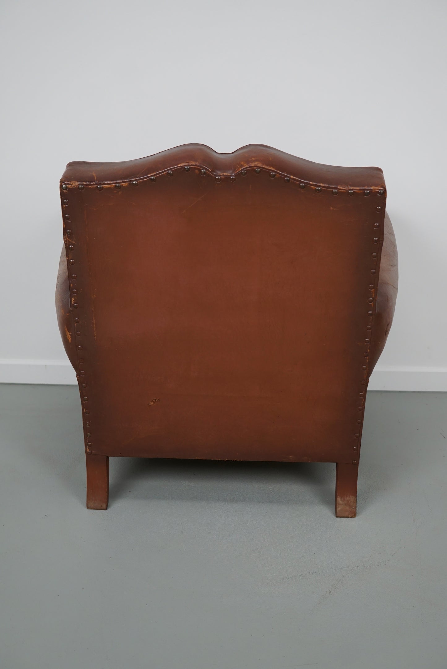 Vintage French Moustache Back Cognac-Colored Leather Club Chair, 1940s