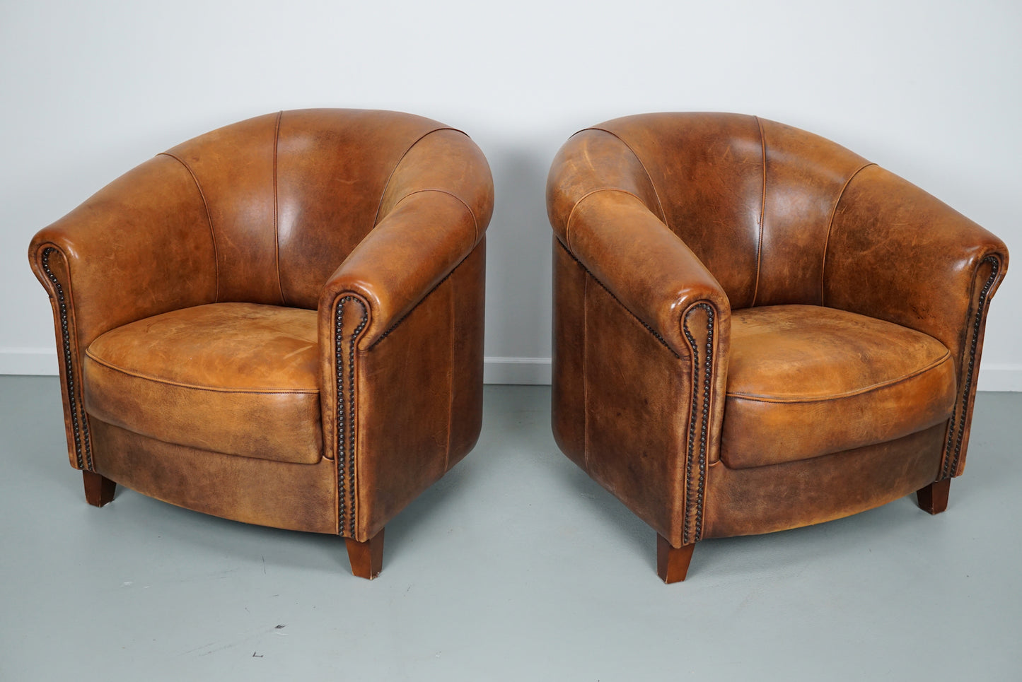 Vintage Dutch Cognac Colored Leather Club Chair, Set of 2