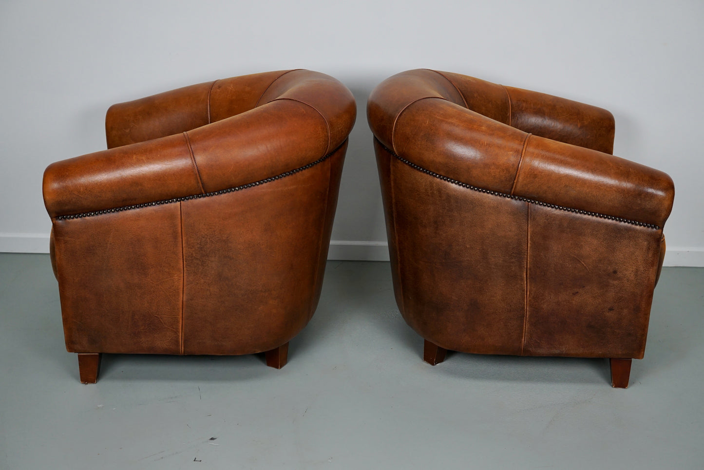 Vintage Dutch Cognac Colored Leather Club Chair, Set of 2