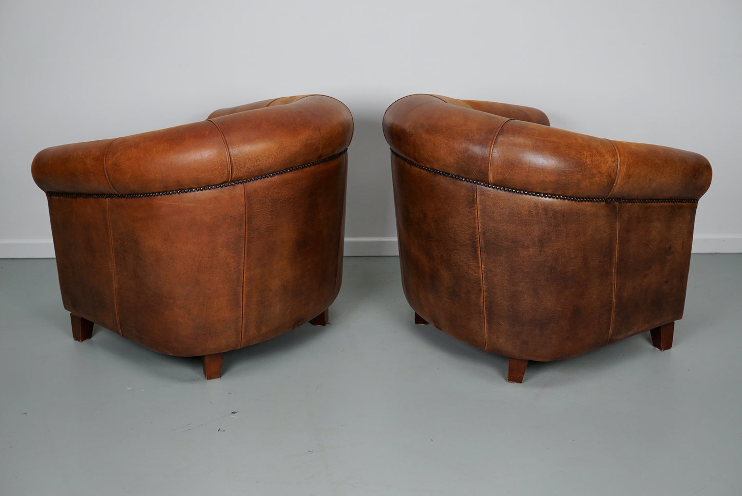 Vintage Dutch Cognac Colored Leather Club Chair, Set of 2