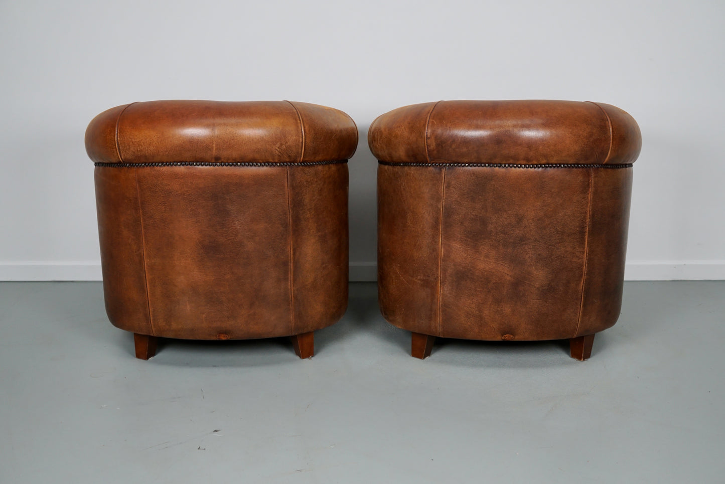 Vintage Dutch Cognac Colored Leather Club Chair, Set of 2