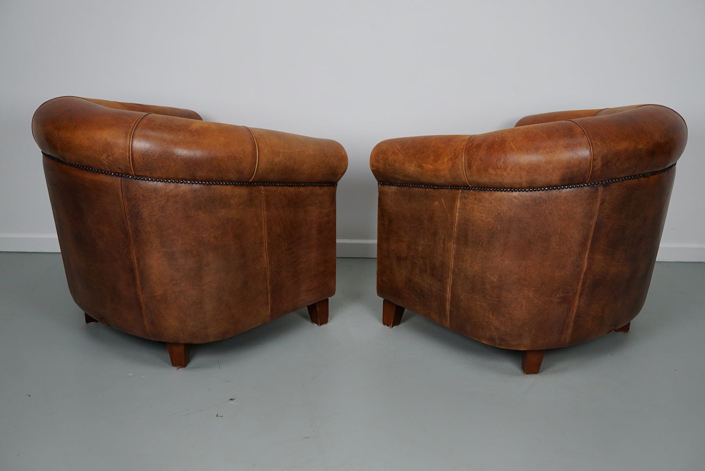 Vintage Dutch Cognac Colored Leather Club Chair, Set of 2