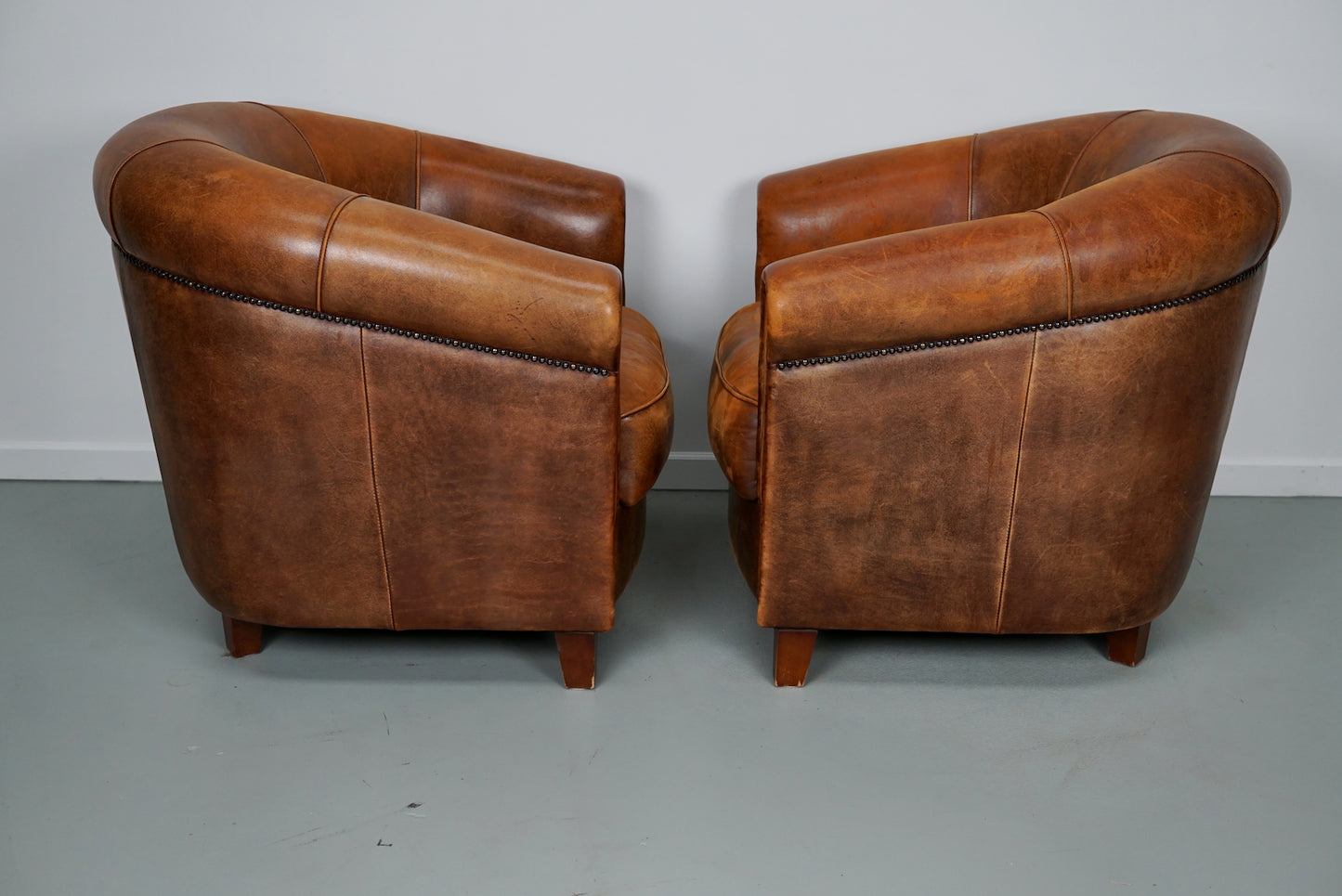 Vintage Dutch Cognac Colored Leather Club Chair, Set of 2