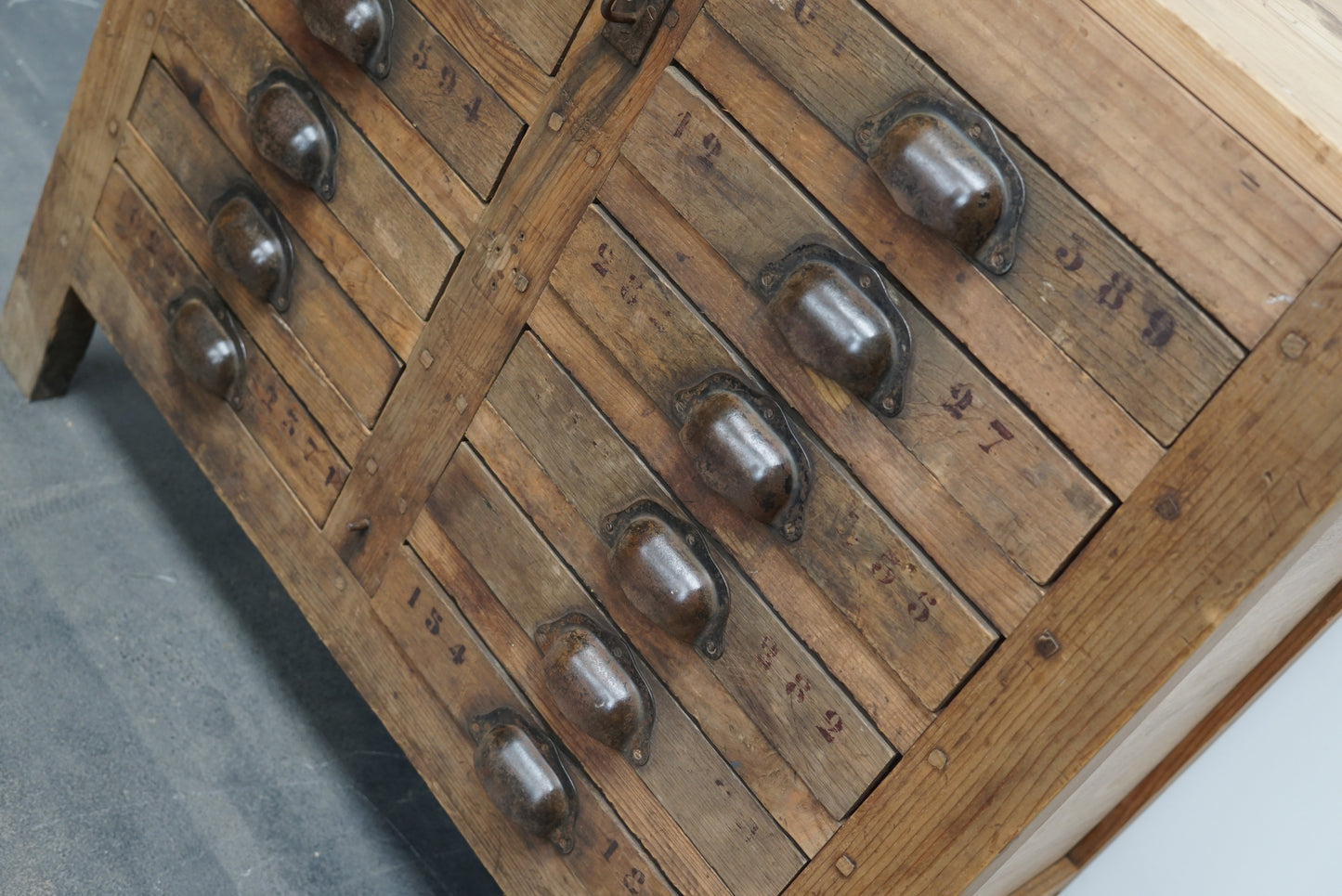 French Pine Rustic Apothecary Workshop Cabinet, circa 1950s