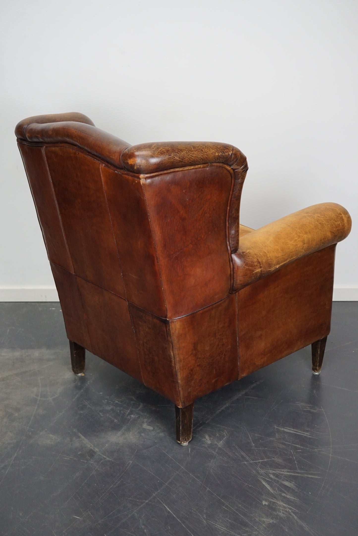 Vintage Dutch Cognac Colored Wingback Leather Club Chair