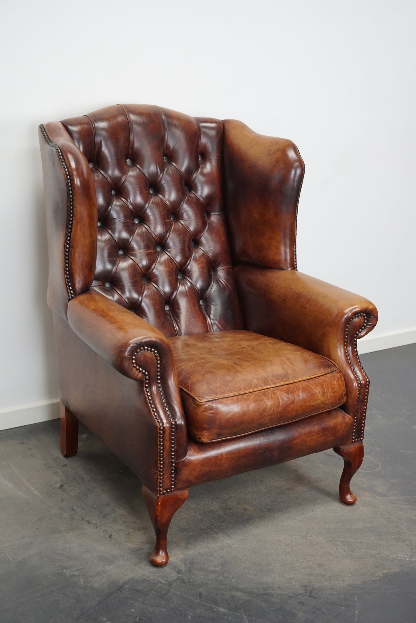 Vintage Dutch Cognac Colored Leather Club Chair Chesterfield Style