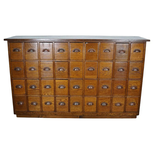 Dutch Industrial Oak Apothecary Cabinet / Bank of Drawers, 1940s